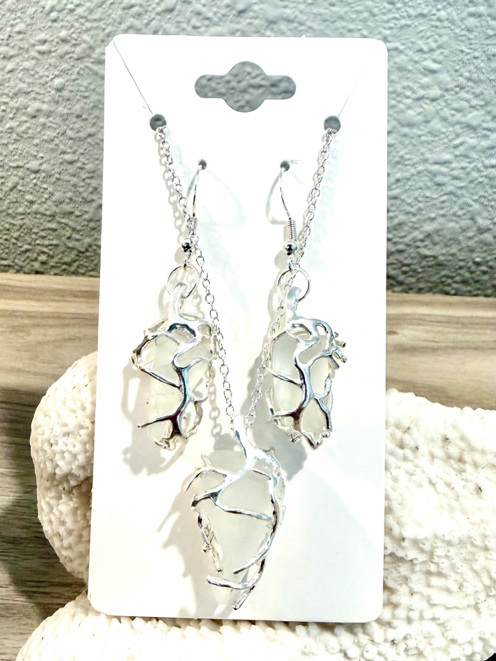 99. Frosted White Sea glass set